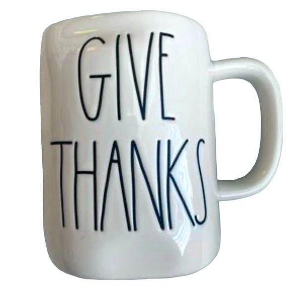 Rae Dunn White with Large Black Letters Coffee Mug, "Give Thanks" - Picture 2 of 5
